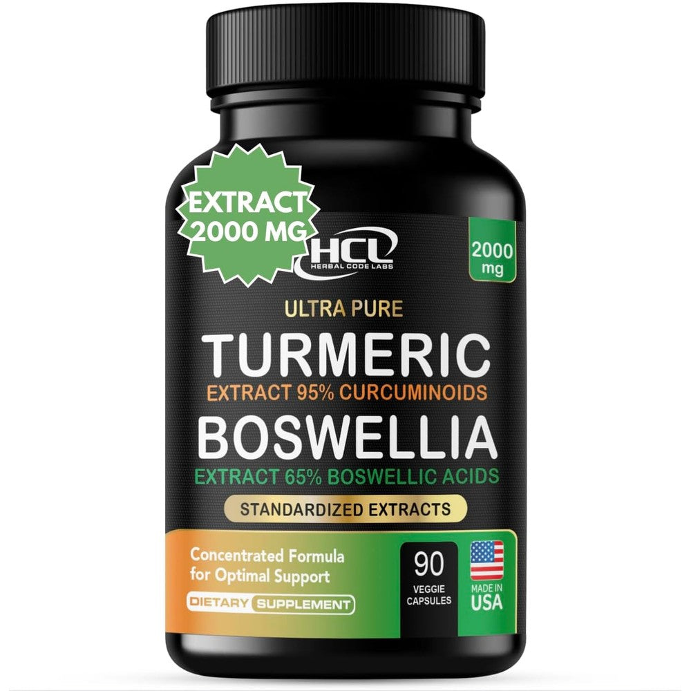 HCL Herbal Code Labs Turmeric Boswellia supplement bottle front view for joint support.