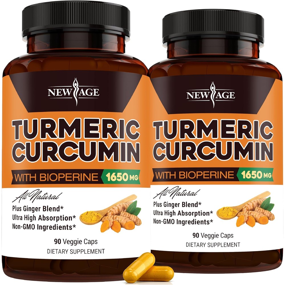 NEW AGE Turmeric Curcumin 180 capsules front view bottle pack for joint health supplement