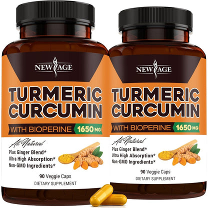 NEW AGE Turmeric Curcumin 180 capsules front view bottle pack for joint health supplement