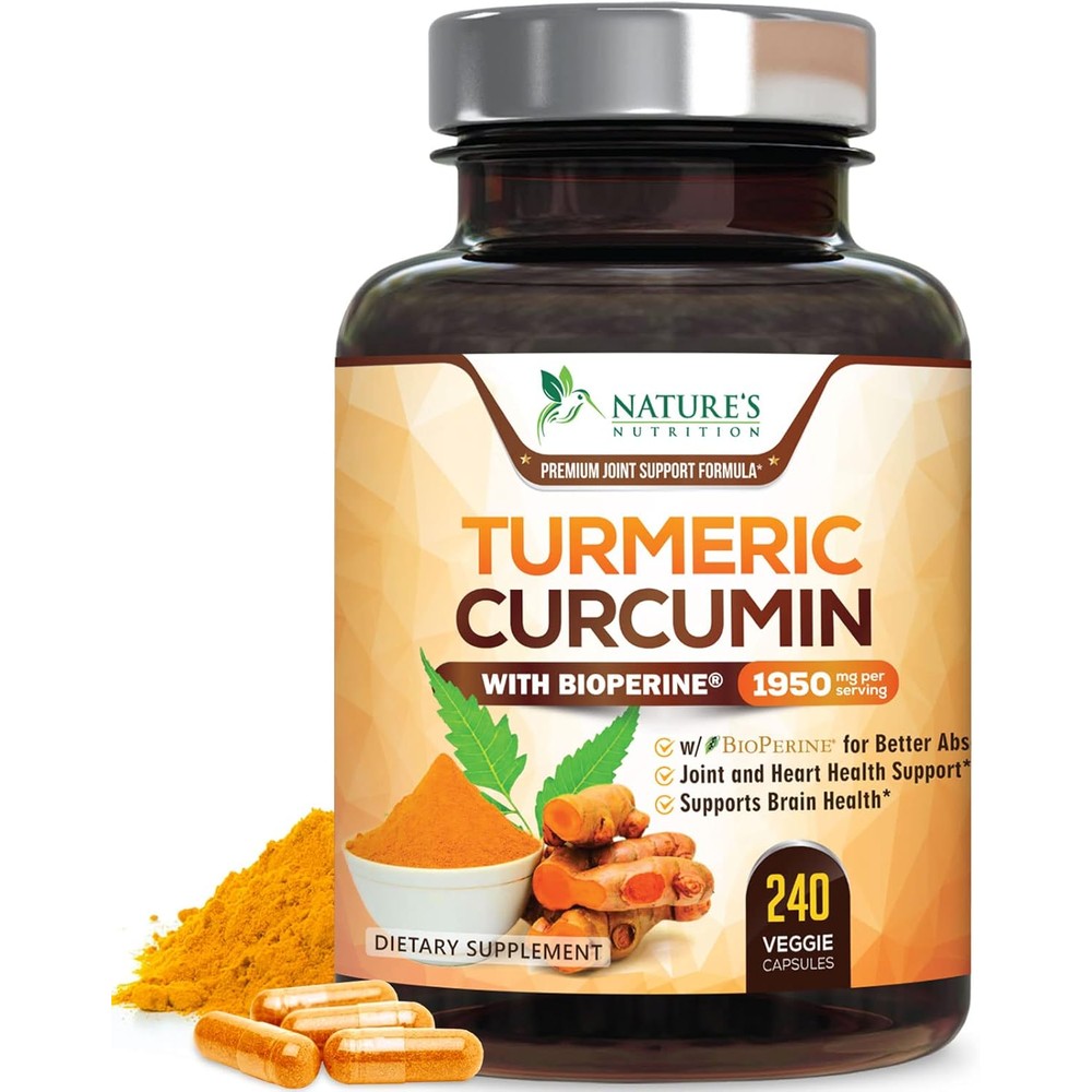 Nature's Nutrition Turmeric Curcumin 1950mg bottle front view for joint support