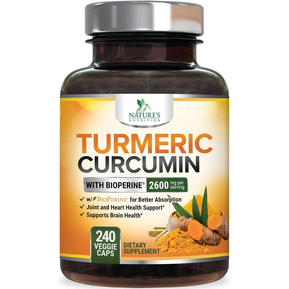 Nature's Nutrition Turmeric Curcumin 240 Capsules front label showing joint support benefits