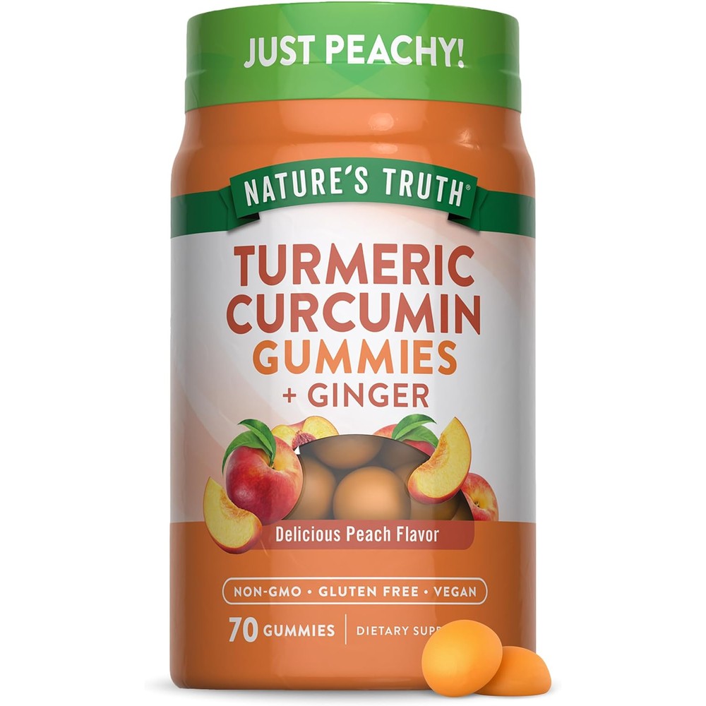 Nature's Truth Turmeric and Ginger Gummies front view showing the seventy count bottle packaging.