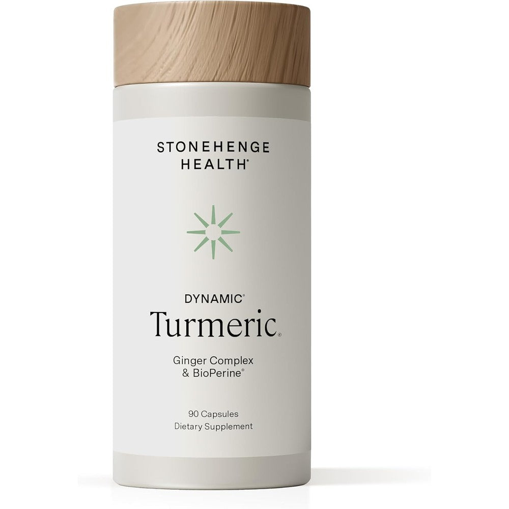 Stonehenge Health Dynamic Turmeric Curcumin front view bottle showing 90 capsules label for joint support