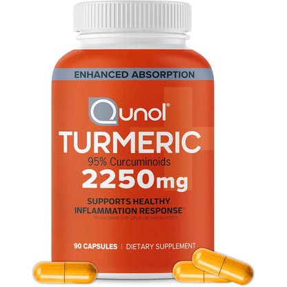 Qunol Turmeric Curcumin 2250mg 90 capsules front view bottle for joint support