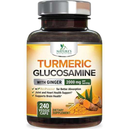 Nature's Nutrition Turmeric Curcumin 240 Veggie Capsules front label view showing serving size joint supplement