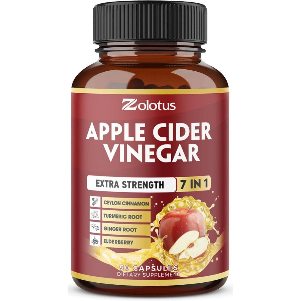 Zolotus 7 in 1 apple cider vinegar capsules front view bottle for digestive health