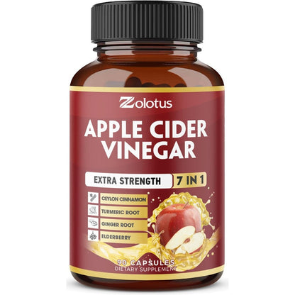 Zolotus 7 in 1 apple cider vinegar capsules front view bottle for digestive health