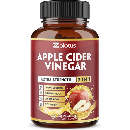 Zolotus 7 in 1 apple cider vinegar capsules front view bottle for digestive health