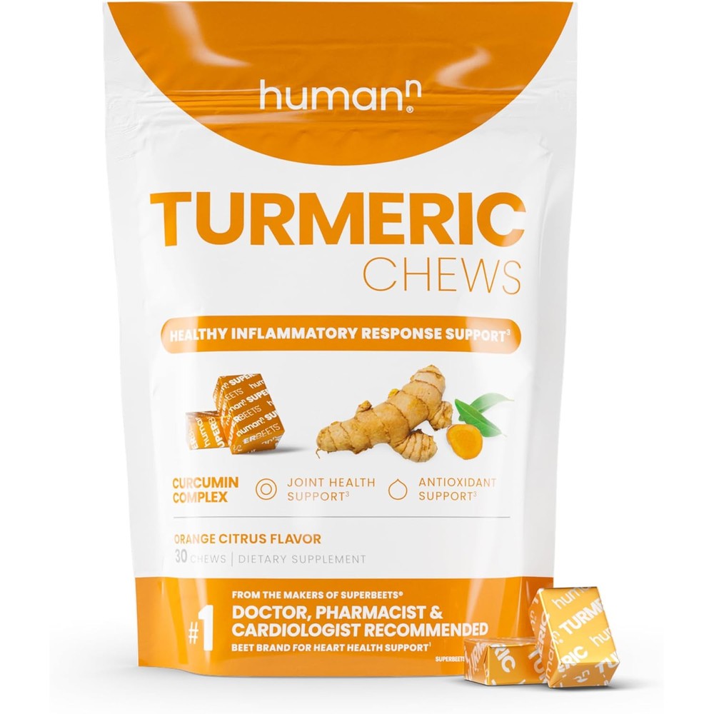HumanN Turmeric Chews 30 Count front packaging showing high absorption curcumin benefit