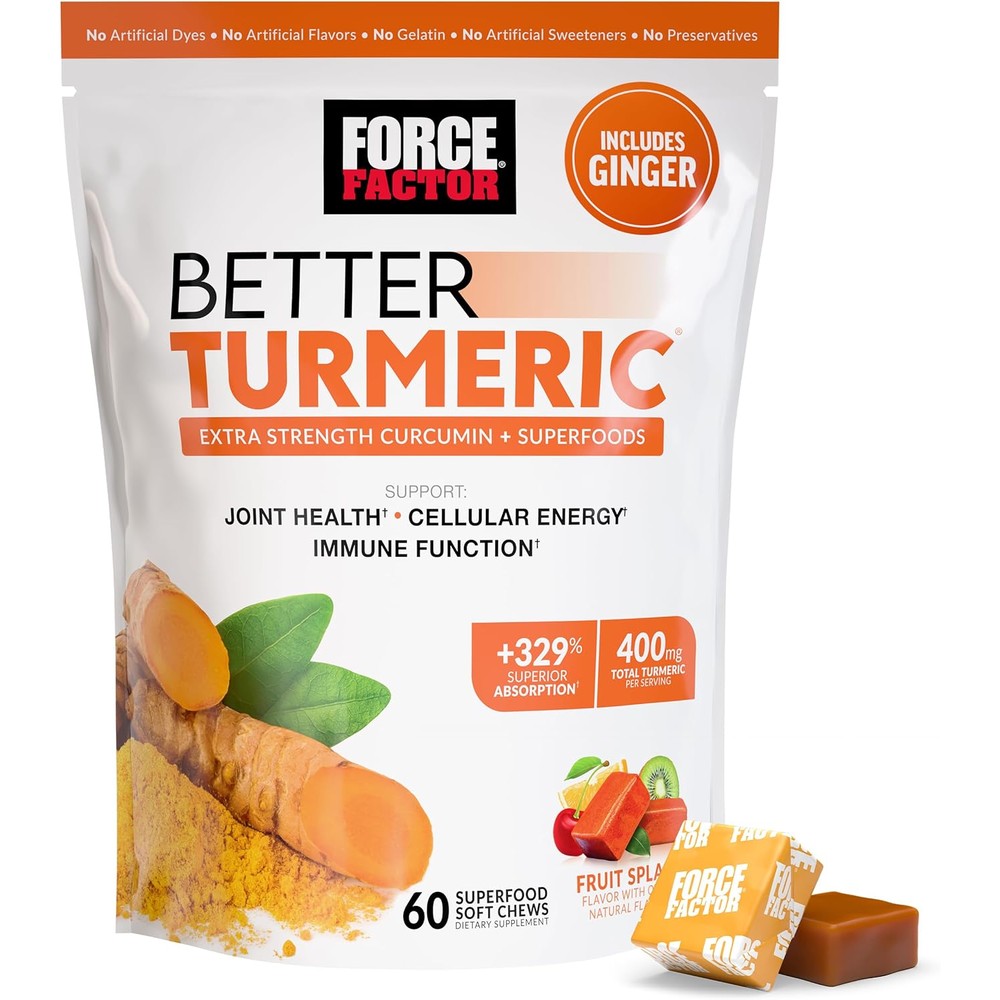 Force Factor Better Turmeric Soft Chews front view packaging for joint support.
