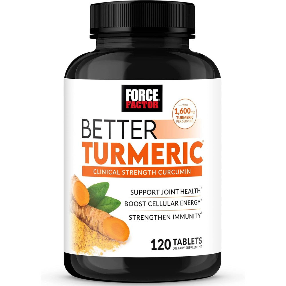 Force Factor Better Turmeric 1600mg 120 Tablets front view bottle for joint support