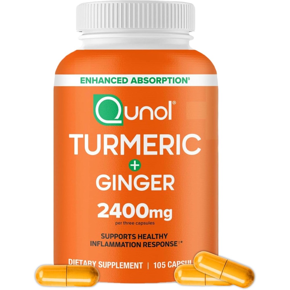 Qunol Turmeric Curcumin 2400mg 105 capsules front view bottle on a white background
