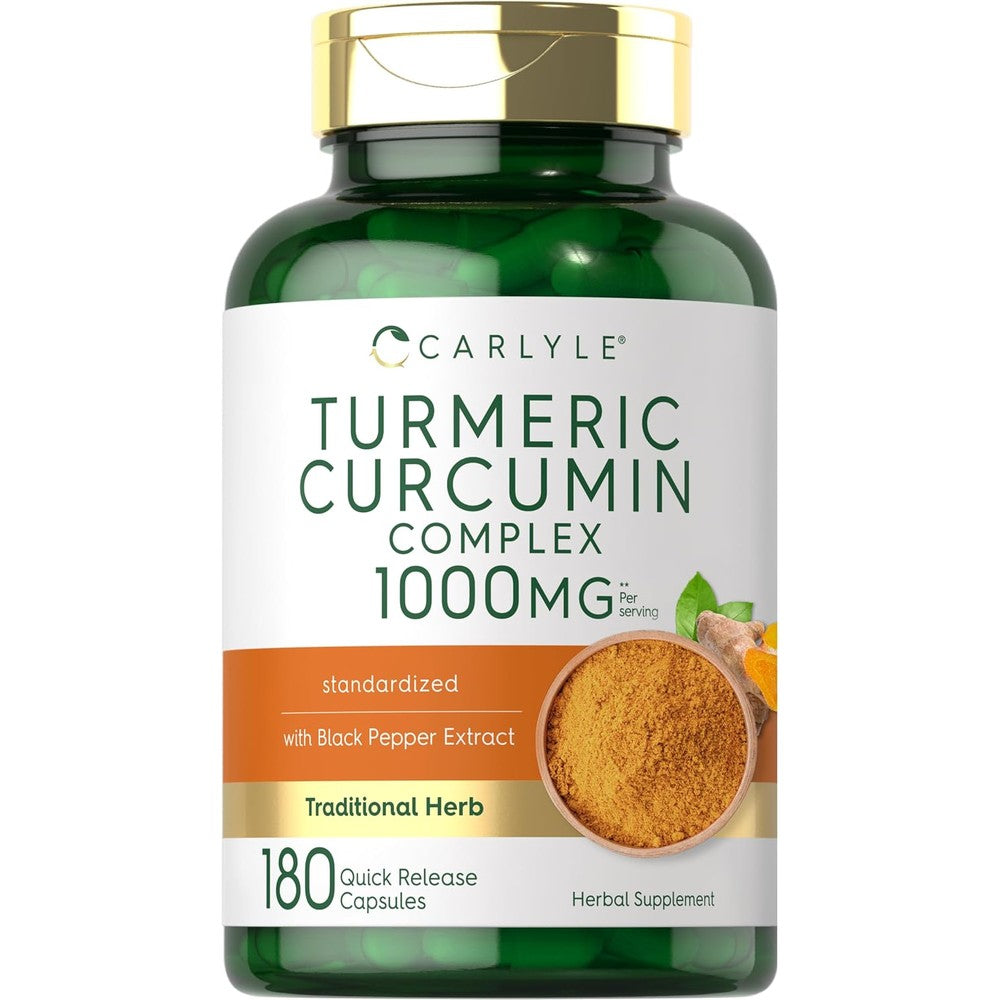 Carlyle Turmeric Curcumin with Black Pepper Extract 180 capsules front view packaging