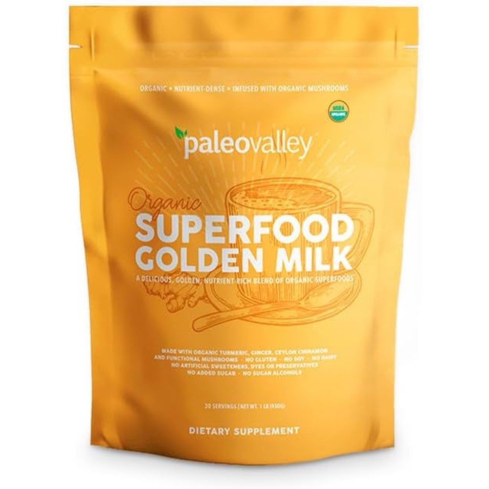 Paleovalley Organic Superfood Golden Milk front packaging for immunity support
