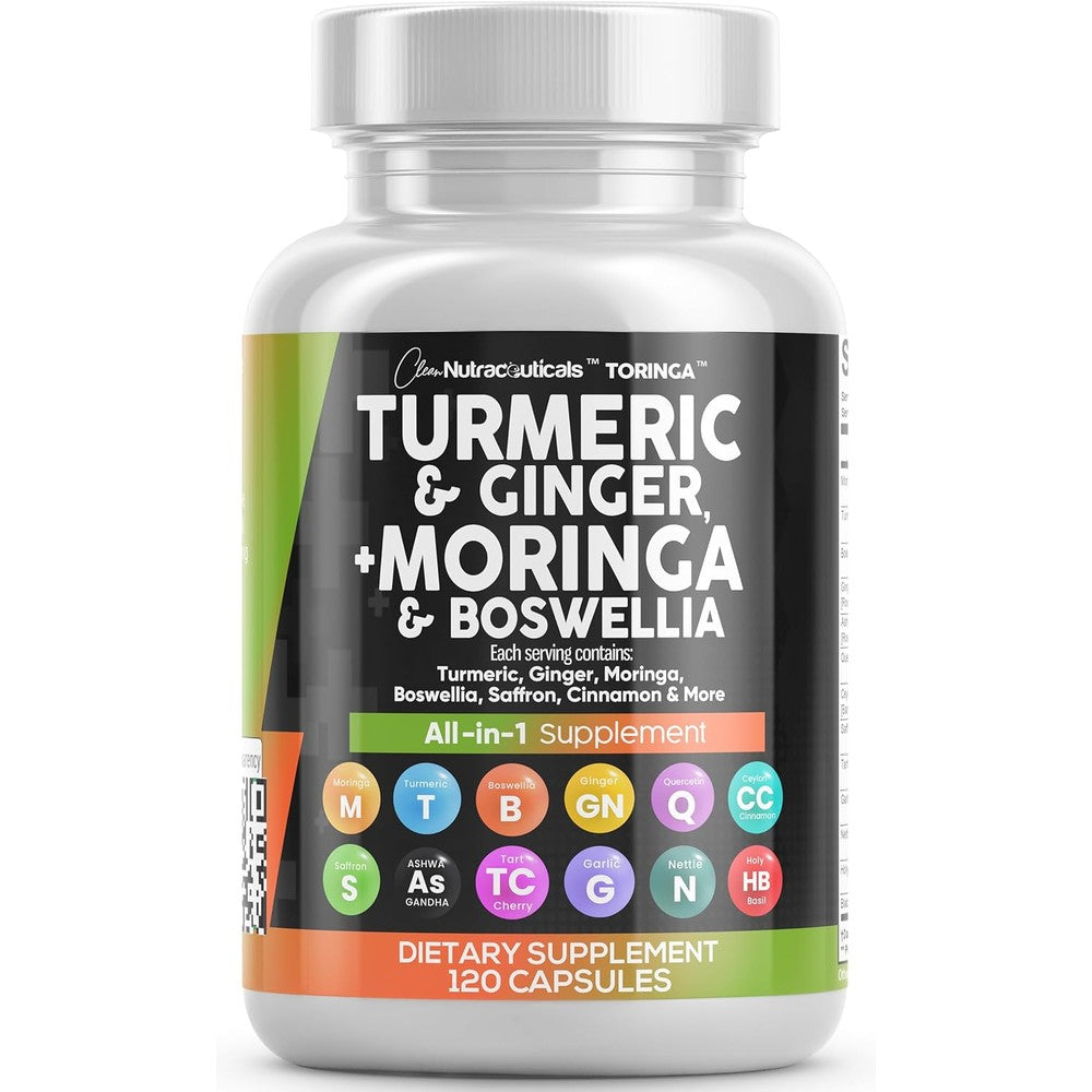 Clean Nutraceuticals Toringa joint support supplement front view showing 120 capsules bottle layout.