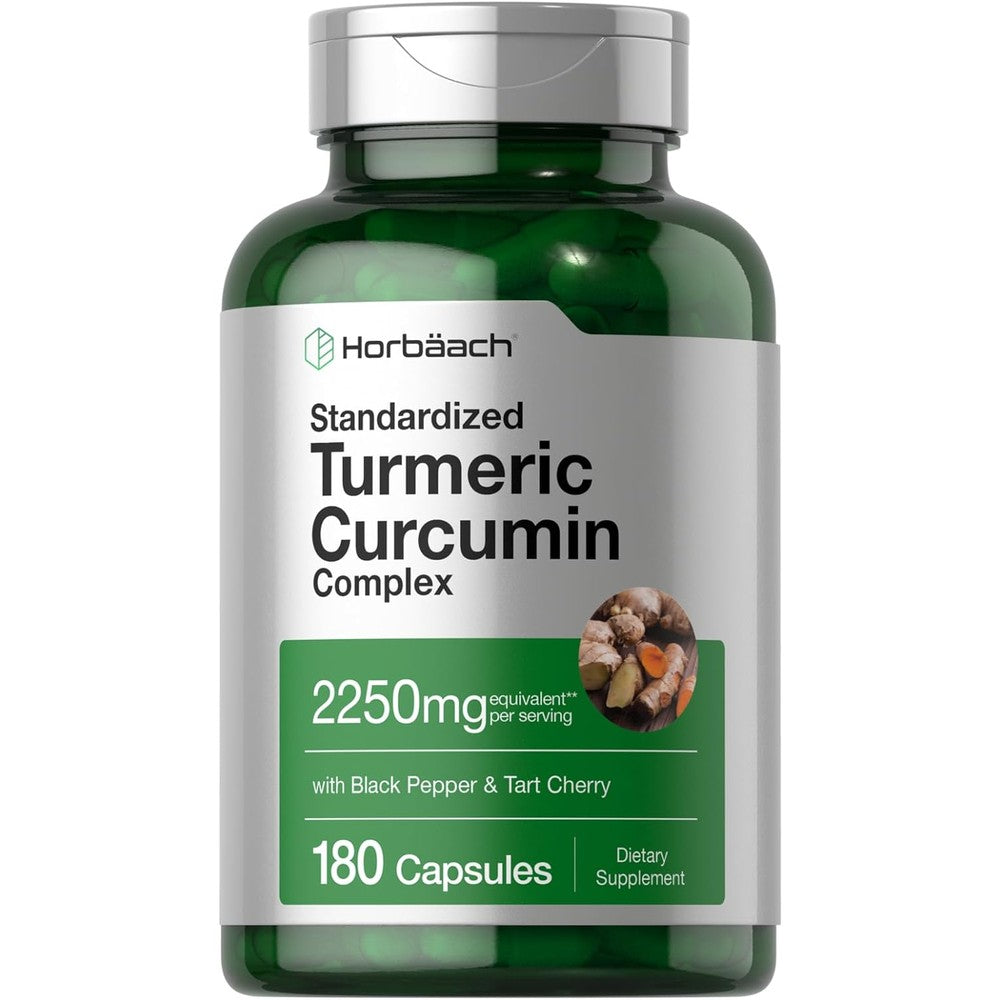 HorbÃ¤ach Turmeric Curcumin Supplement 180 Capsules front view online delivery India