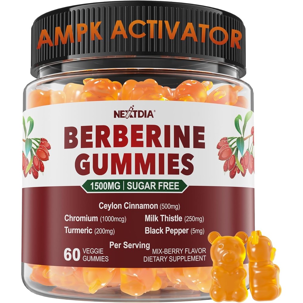 Nextdia Berberine 1500mg Gummies bottle front view for metabolic support