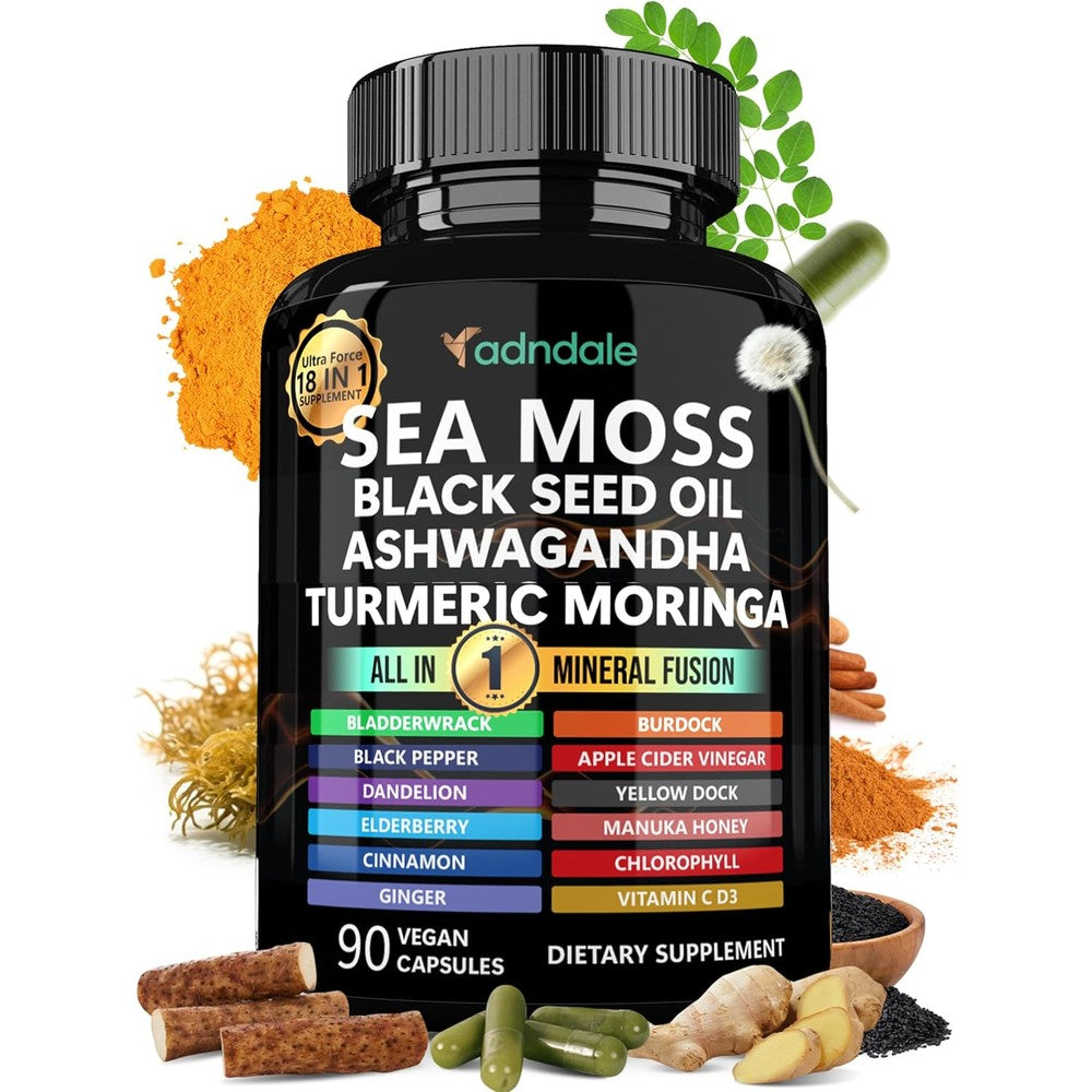 Adndale Sea Moss Black Seed Oil Capsules front view for immune health