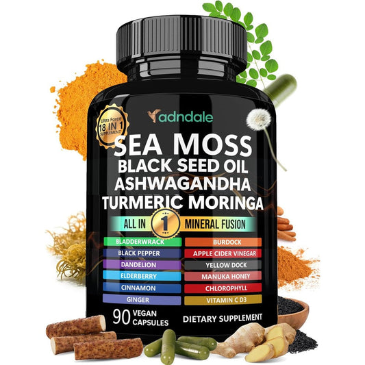 Adndale Sea Moss Black Seed Oil Capsules front view for immune health