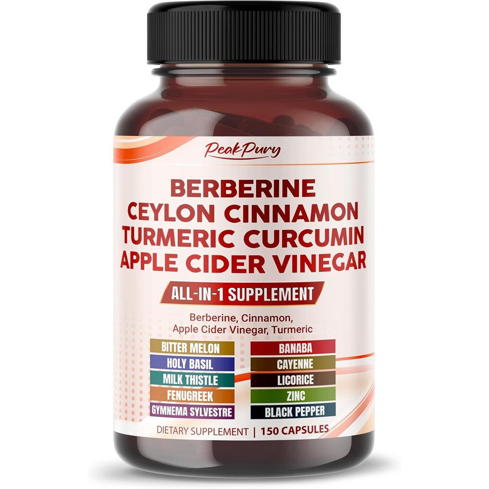 PEAKPURY berberine cinnamon apple cider vinegar turmeric 150 capsules front view packaging