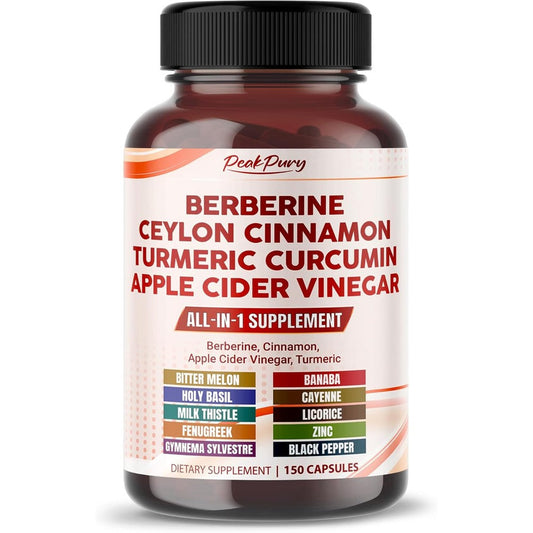 PEAKPURY berberine cinnamon apple cider vinegar turmeric 150 capsules front view packaging