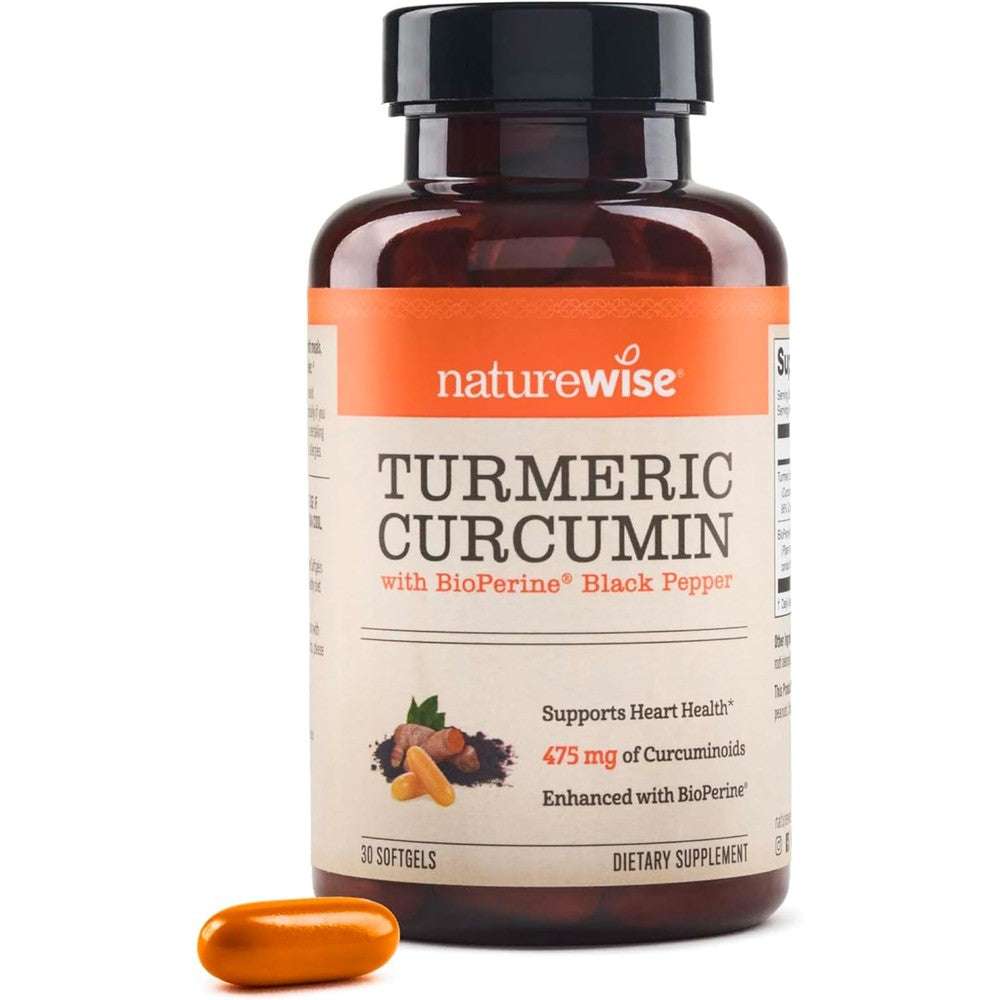 NatureWise Turmeric Curcumin 500mg softgels front bottle view for joint health