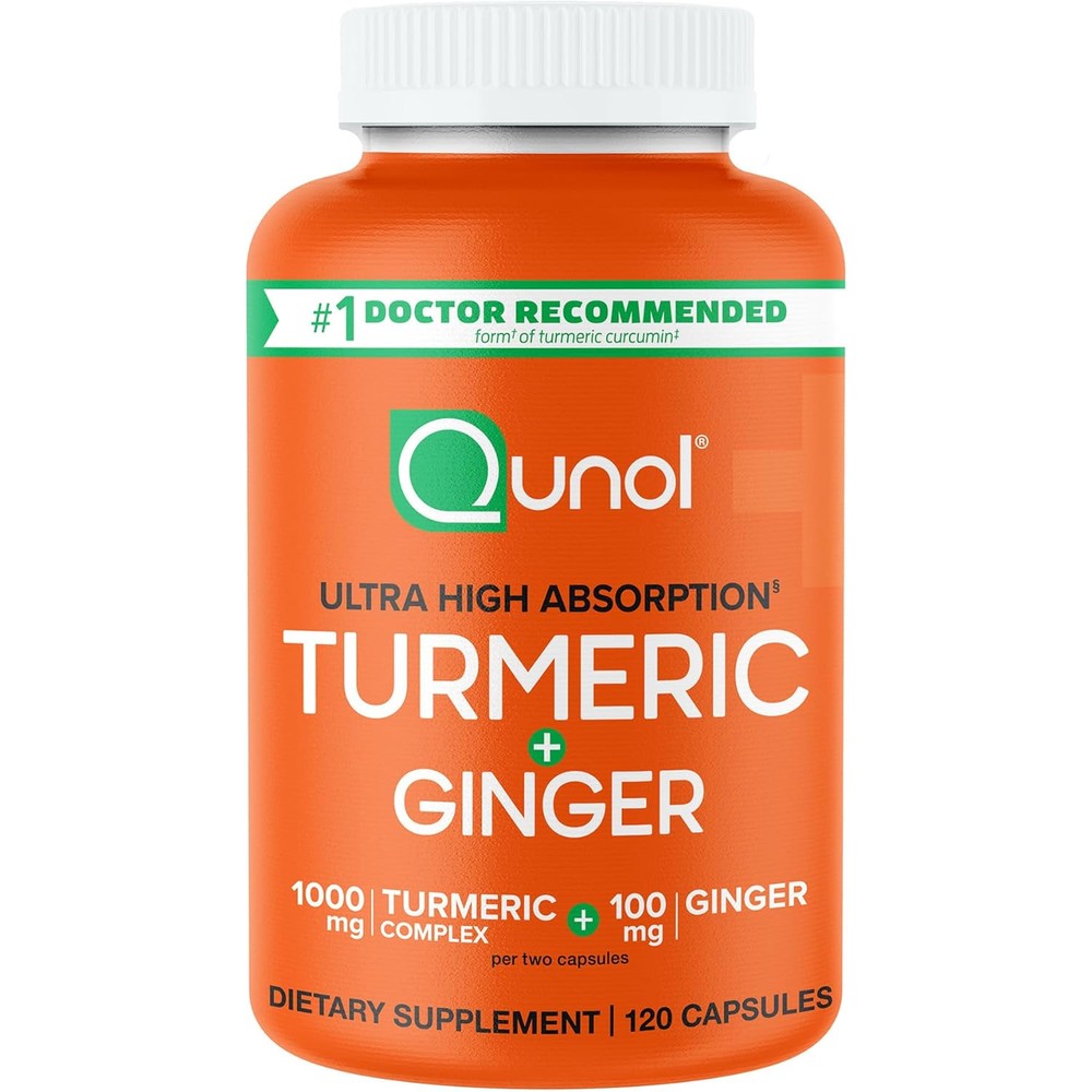 Qunol Turmeric Ginger 1000mg 120 capsules front view packaging for joint health supplement
