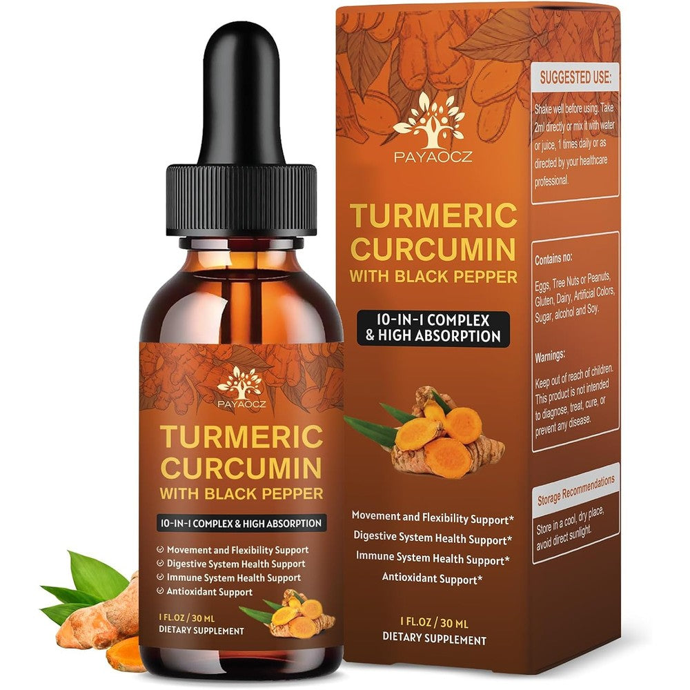 PAYAOCZ Organic Turmeric Curcumin liquid drops bottle front view for high absorption supplement dietary needs