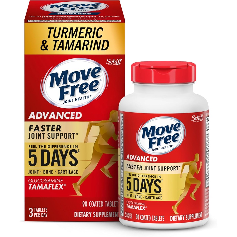 Schiff Move Free Advanced Five Day Joint Support ninety tablets front view bottle packaging