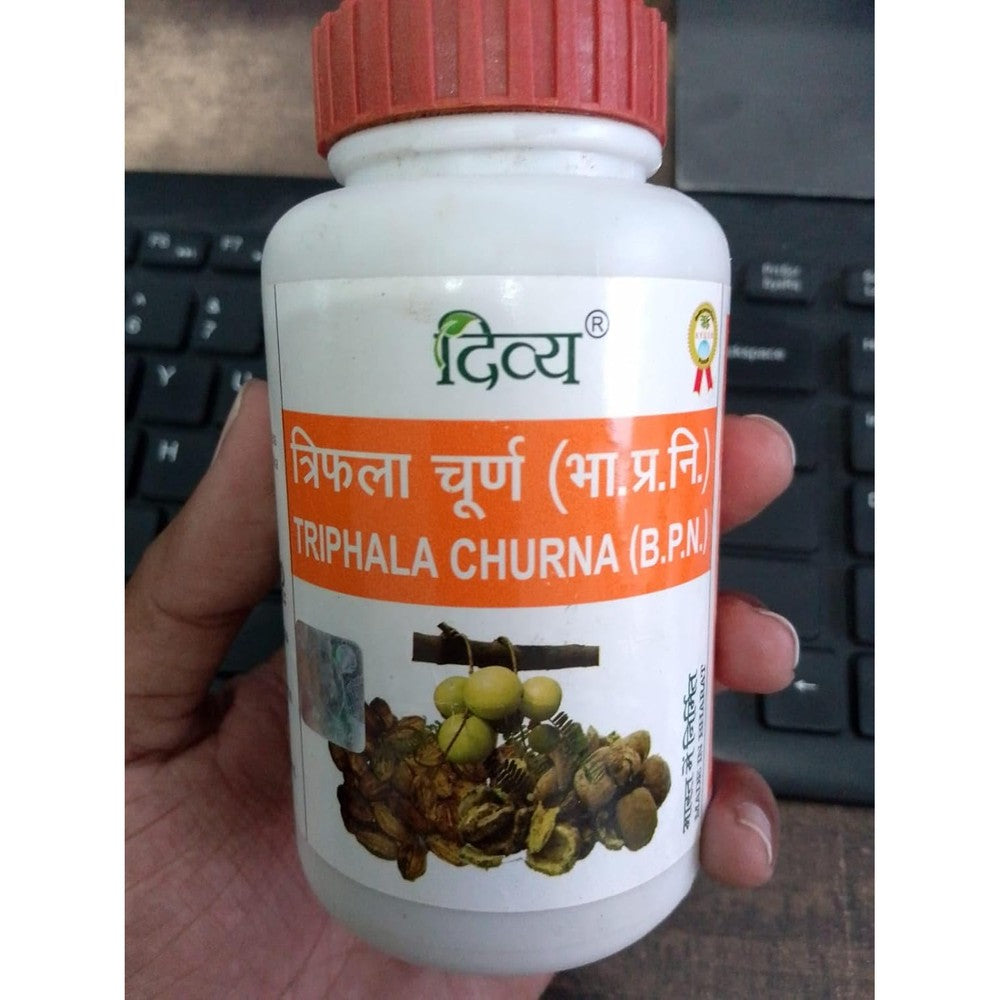 Patanjali Triphala Churna front view of the two pack container set displaying the Ayurvedic digestive powder label.