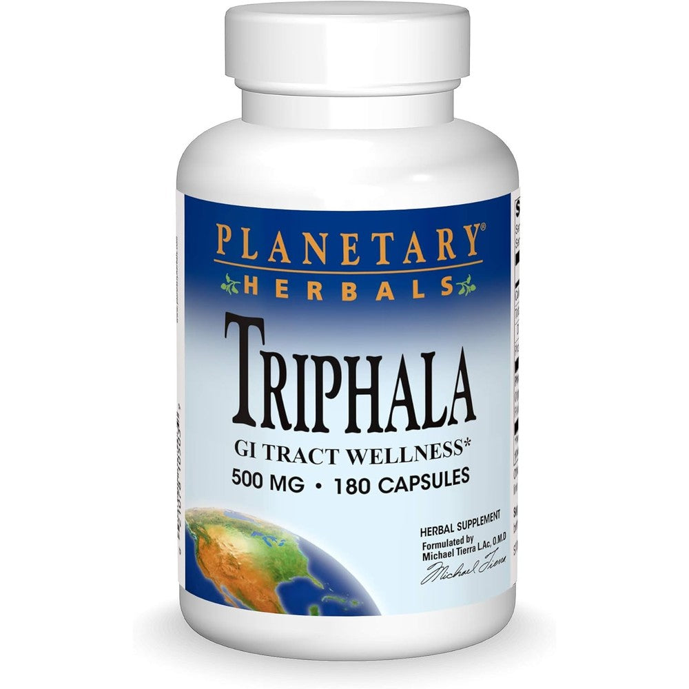 Planetary Herbals Triphala GI Wellness 500 mg 180 Capsules front view bottle