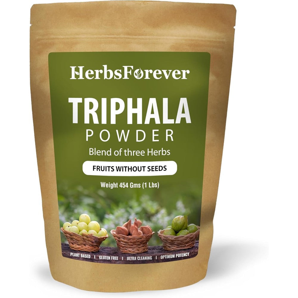Herbsforever Triphala Churna Ayurvedic Powder front packaging for natural detoxification
