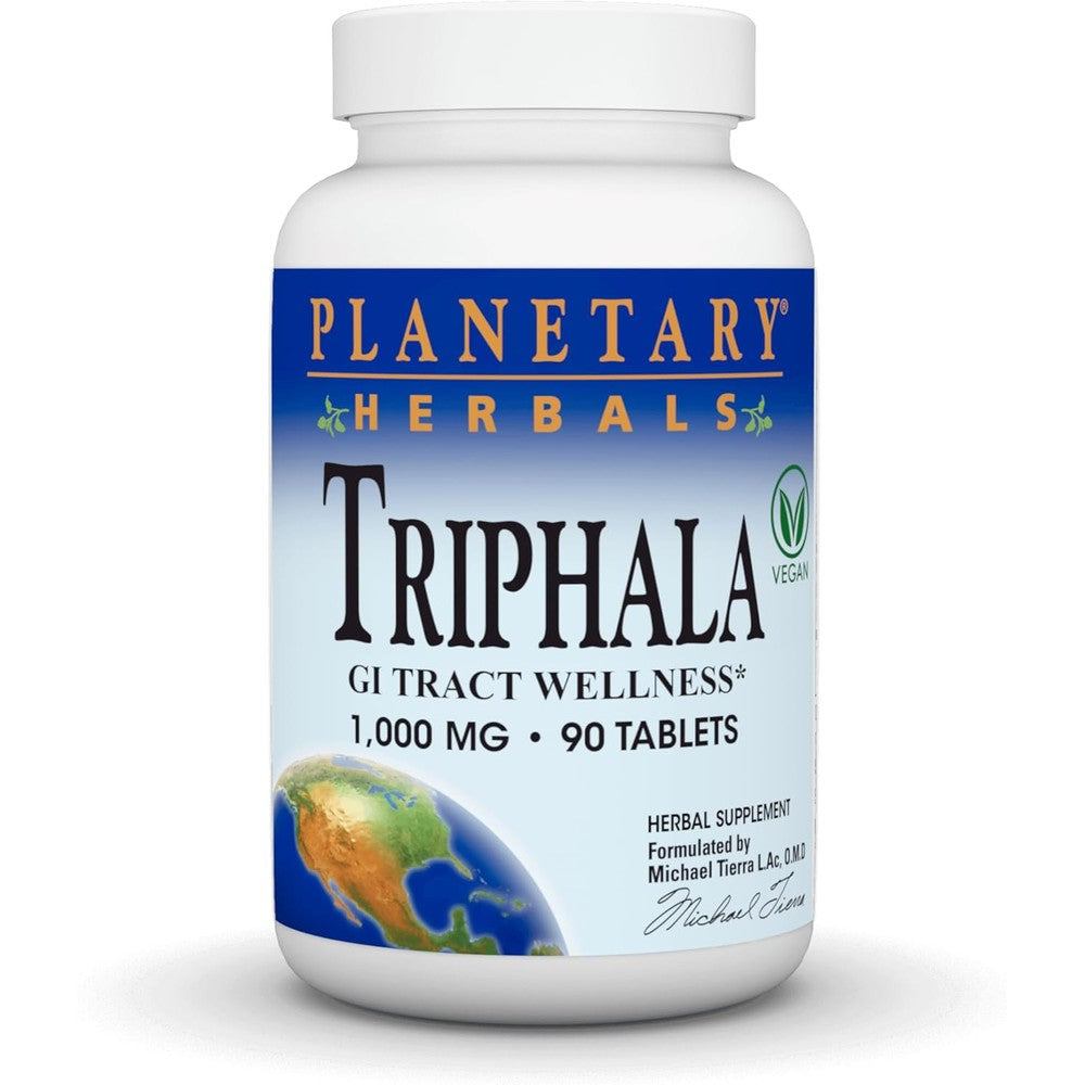 Planetary Herbals Triphala 1000mg 90 Tablets front view bottle