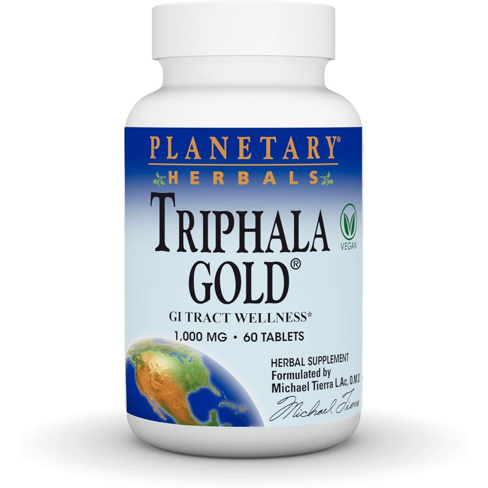 Planetary Herbals Triphala Gold 1000mg digestive support supplement front bottle view