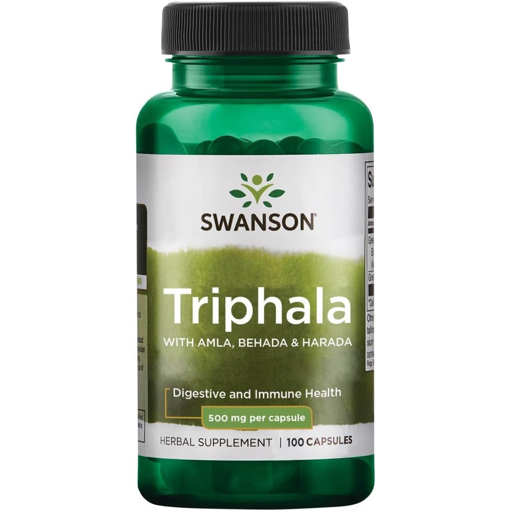Swanson Triphala 500 mg capsules for digestive cleanse and GI tract detox support