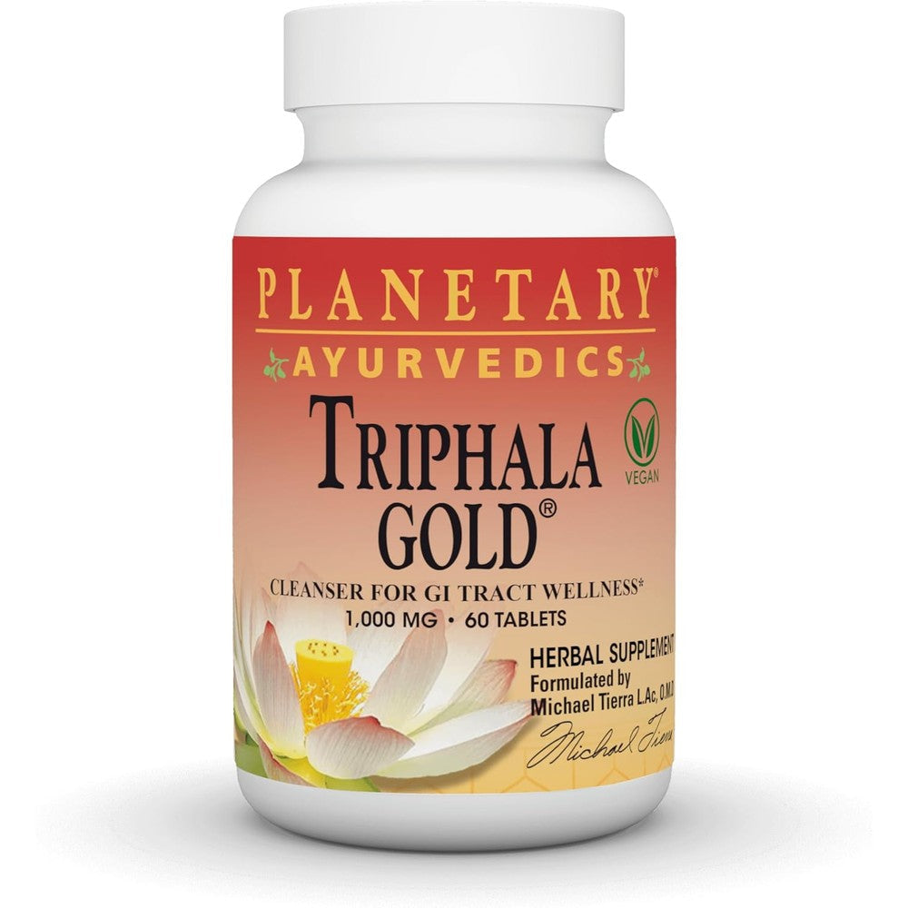 Planetary Herbals Triphala Gold 1000 mg 60 Tablets front view bottle for digestive health