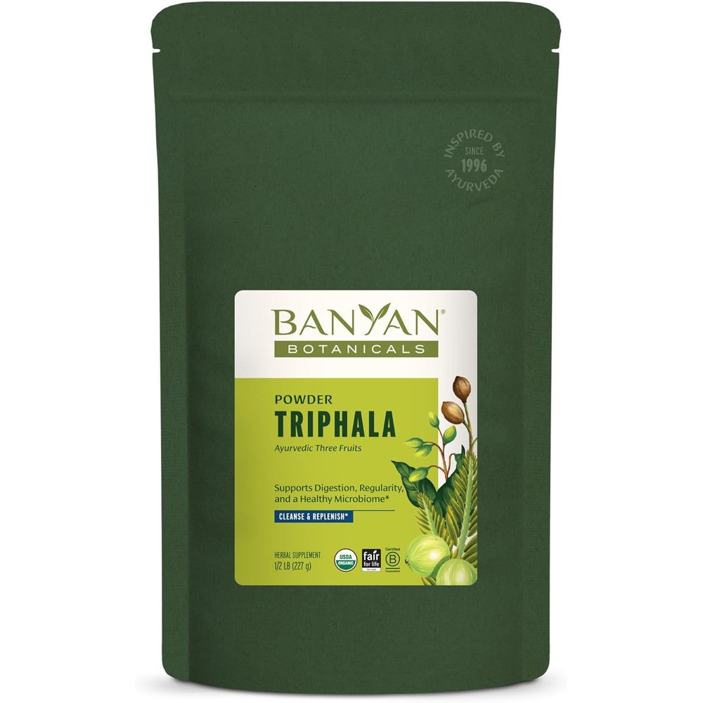 Banyan Botanicals Organic Triphala Powder 1LB front packaging view for Ayurvedic digestion support