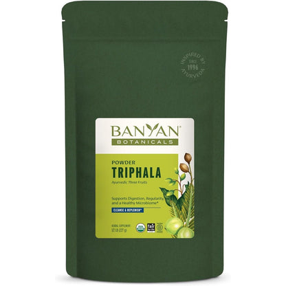 Banyan Botanicals Organic Triphala Powder 1LB front packaging view for Ayurvedic digestion support