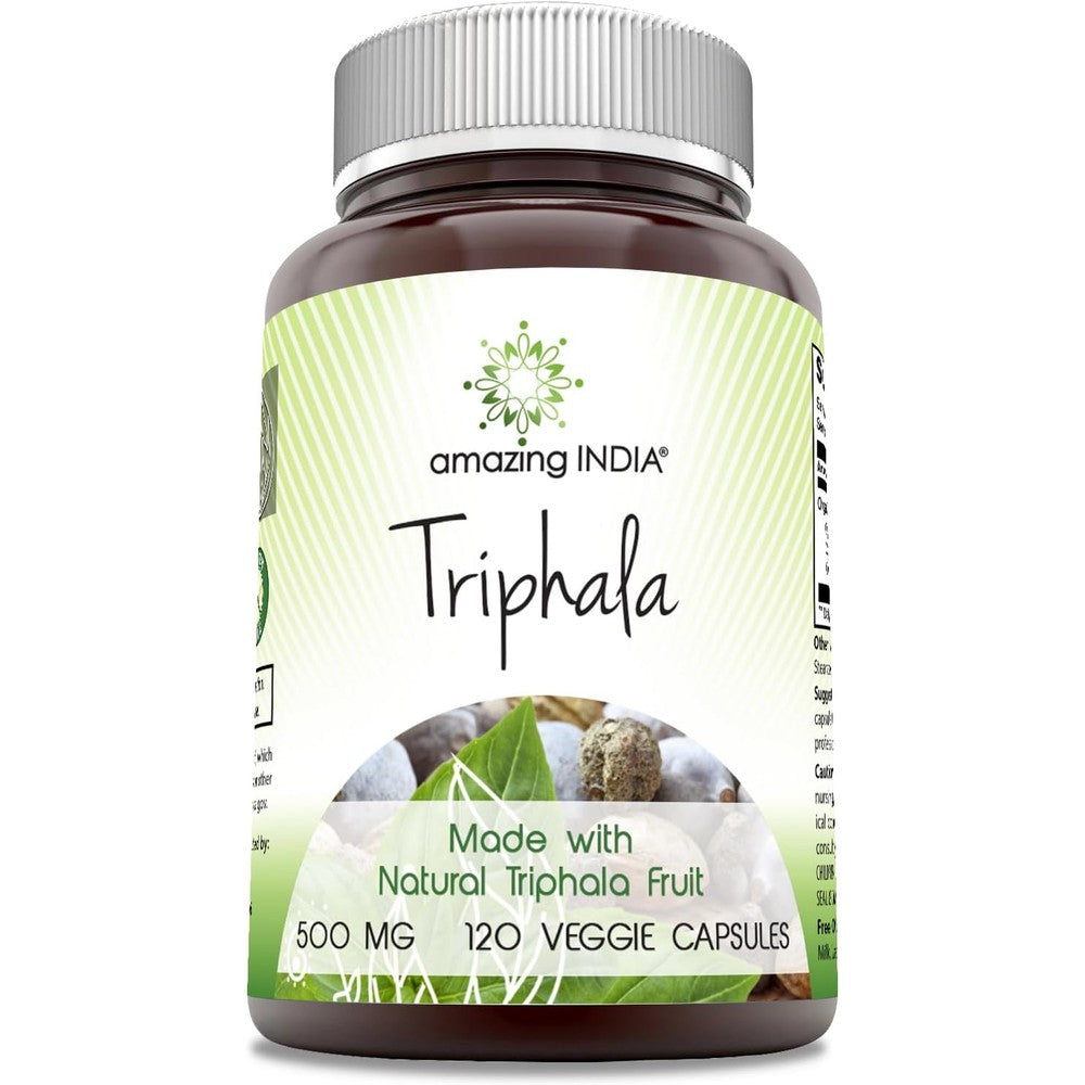 Amazing India Natural Triphala 500mg supplement front bottle view