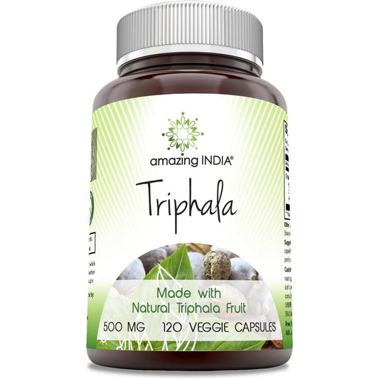 Amazing India Natural Triphala 500mg supplement front bottle view