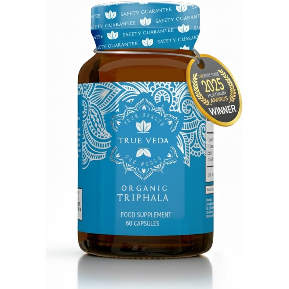 True Veda Triphala Ayurvedic Guggulu Churna supplement 60 vegan capsules front bottle view