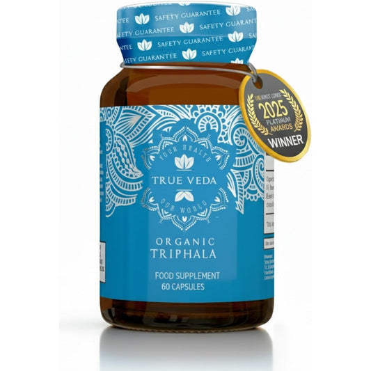 True Veda Triphala Ayurvedic Guggulu Churna supplement 60 vegan capsules front bottle view