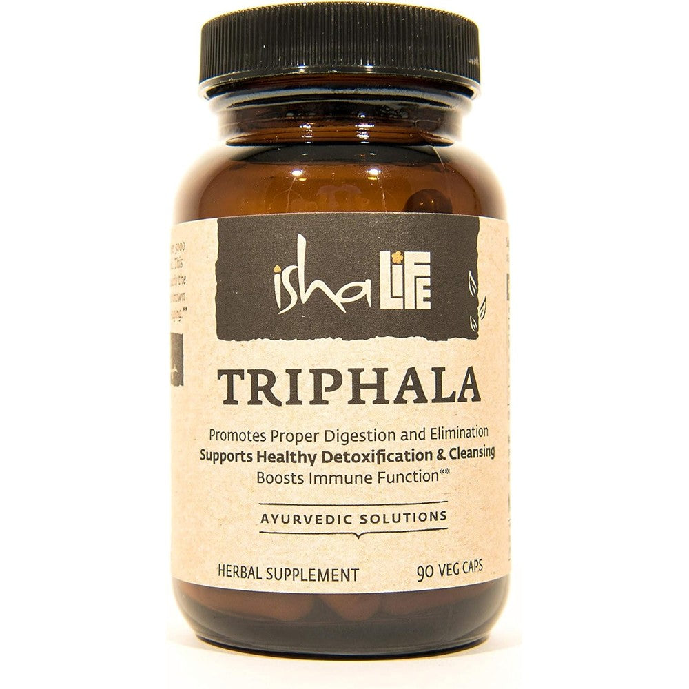 ISHA Organic Triphala Capsules 500mg front view bottle packaging for digestive health