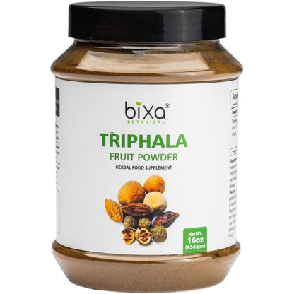 Bixa Botanical Triphala Powder 16 ounce jar front view for digestive health