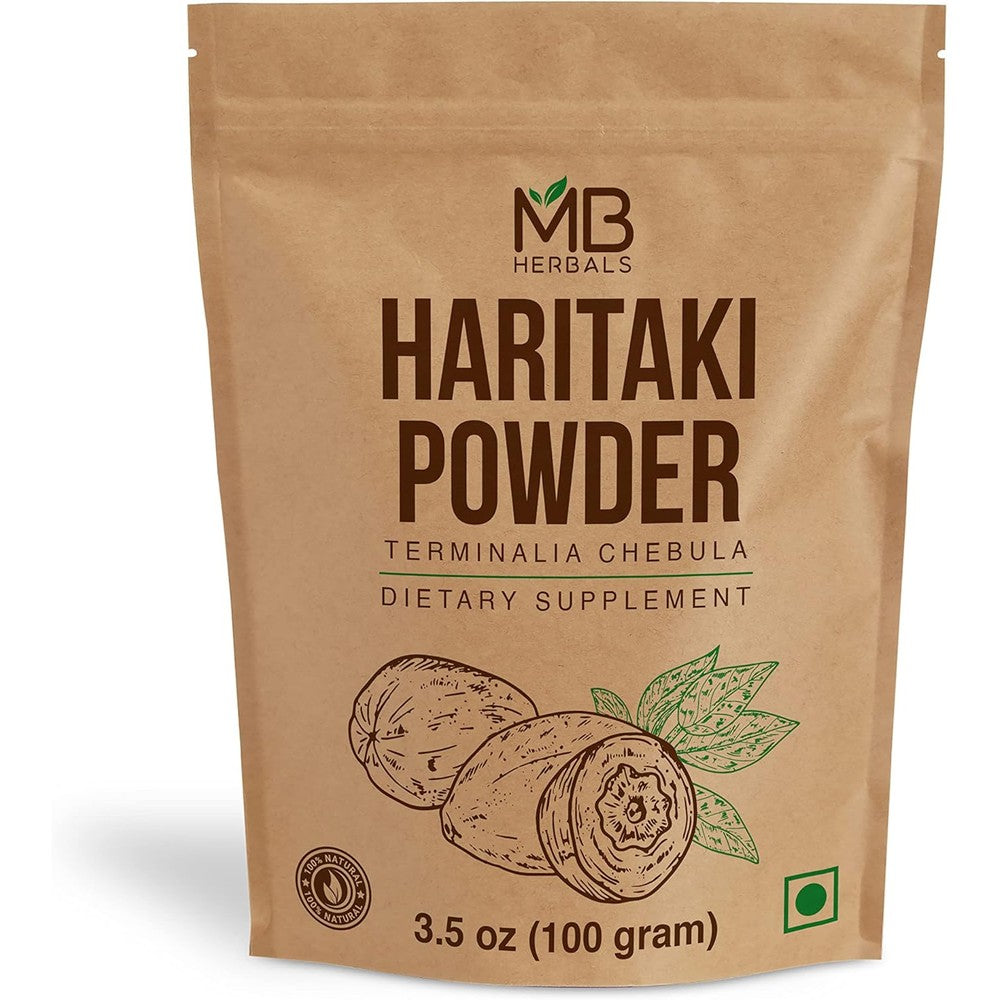 MB Herbals Haritaki Powder 100 gram package front view for natural digestive health.