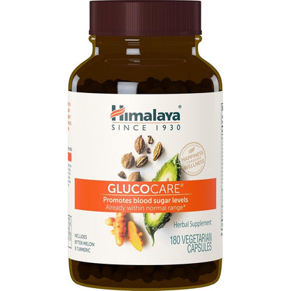 Himalaya GlucoCare 180 capsules front view of bottle for blood sugar support