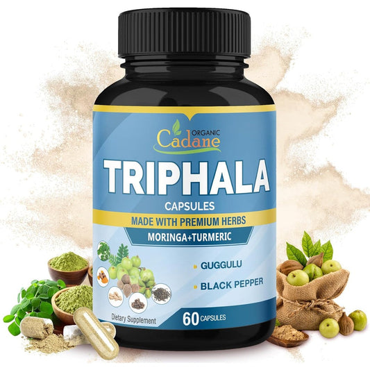 Organic Cadane Triphala Extract front view packaging of herbal wellness capsules