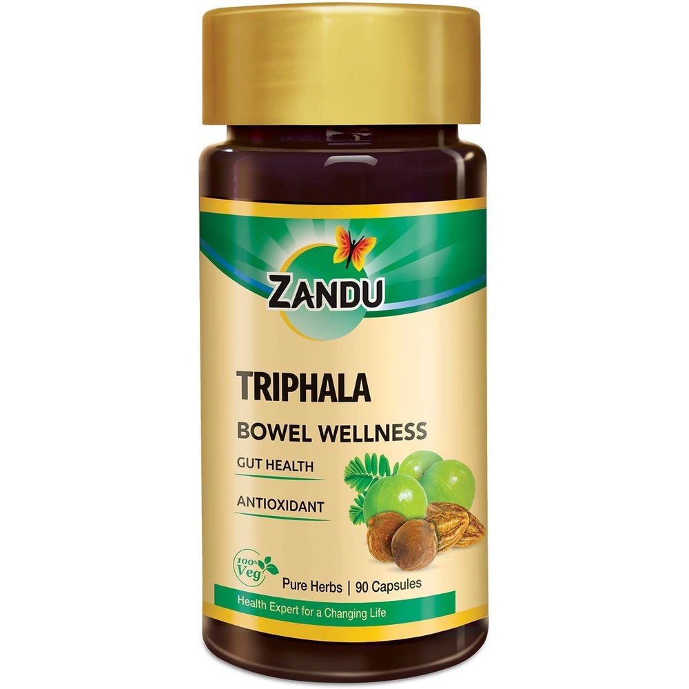 Zandu Triphala Digestive Capsules front packaging bottle for natural gut health support