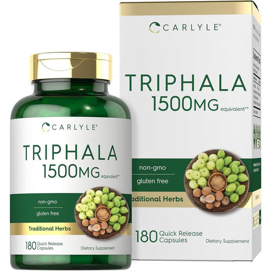 Carlyle Triphala 1500mg 180 capsules front view bottle for digestive health