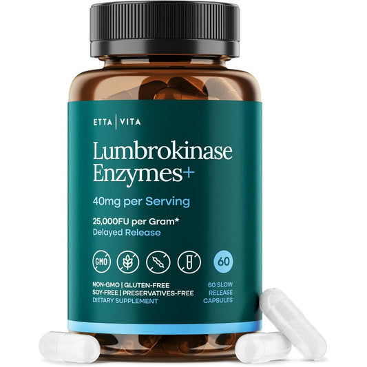 Etta Vita Lumbrokinase Enzymes forty milligrams sixty capsules front view showing cardiovascular support label